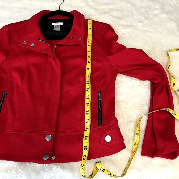 Cache Red Moto Biker Zip Up Jacket Women's Size 6 - Picture 9 of 10